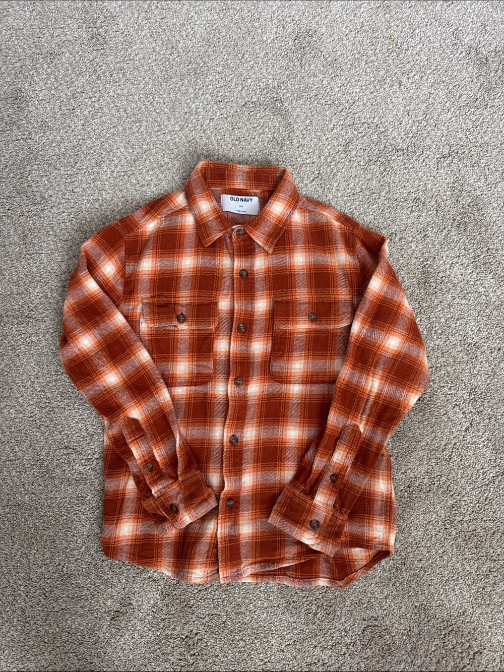 Old Navy Rust and White Plaid Button-Front Shirt